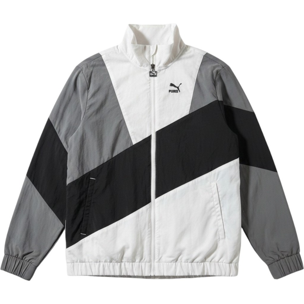 Puma Women Colorblock Windbreaker Jacket White Grey Black Zip Small 579255-02